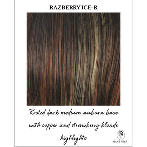 Razberry Ice-R-Rooted dark medium auburn base with copper and strawberry blonde highlights