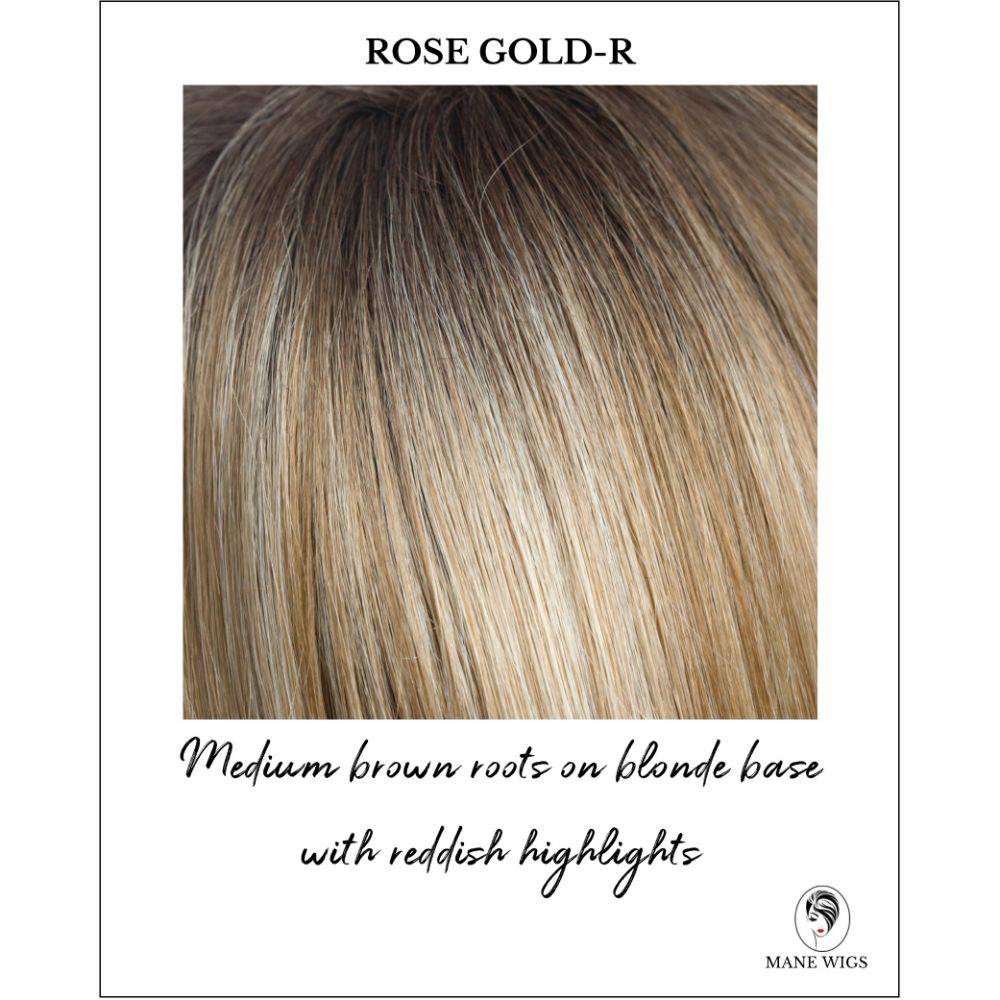 Rose Gold-R-Medium brown roots on blonde base with reddish highlights