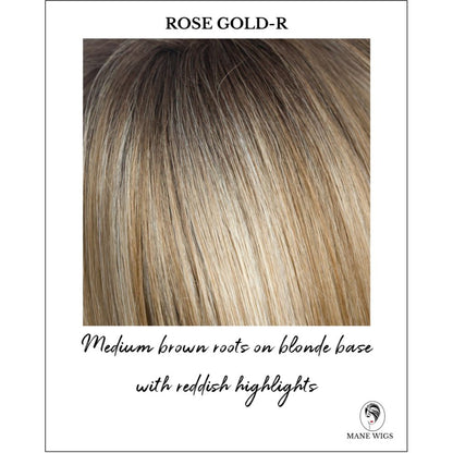 Rose Gold-R-Medium brown roots on blonde base with reddish highlights