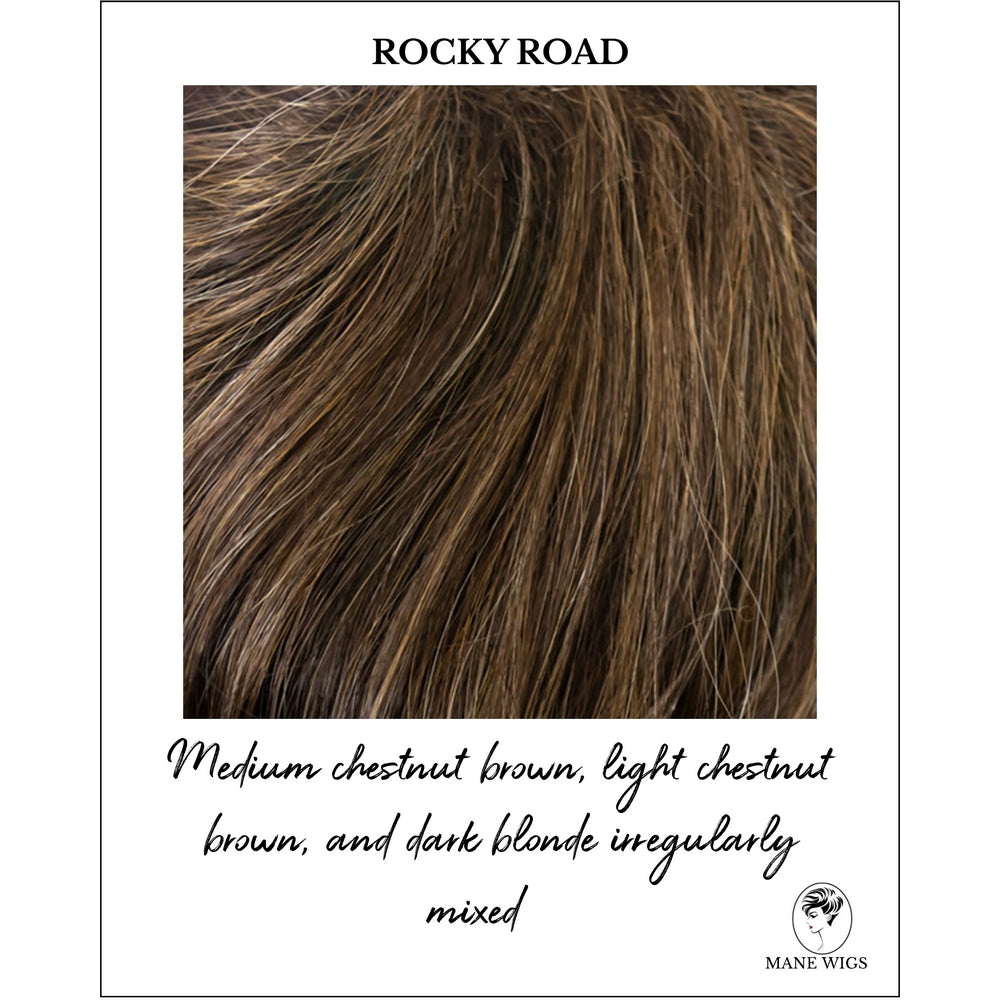 Rocky Road-Medium chestnut brown, light chestnut brown, and dark blonde irregularly mixed