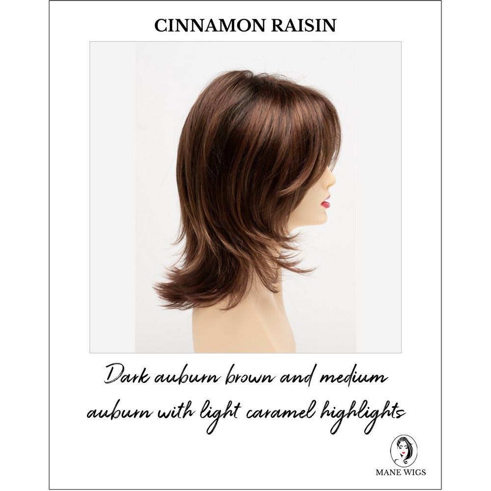 Rose by Envy in Cinnamon Raisin-Dark auburn brown and medium auburn with light caramel highlights