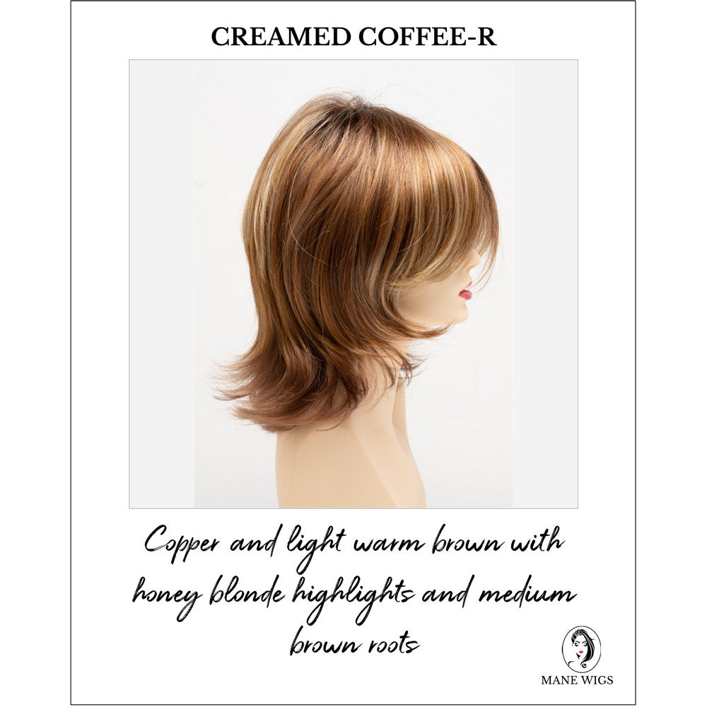 Rose by Envy in Creamed Coffee-R-Copper and light warm brown with honey blonde highlights and medium brown roots