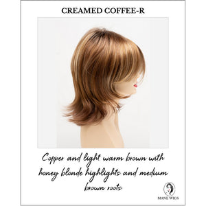 Rose by Envy in Creamed Coffee-R-Copper and light warm brown with honey blonde highlights and medium brown roots
