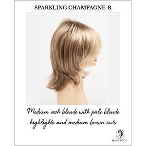 Rose by Envy in Sparkling Champagne-R-Medium ash blonde with pale blonde highlights and medium brown roots