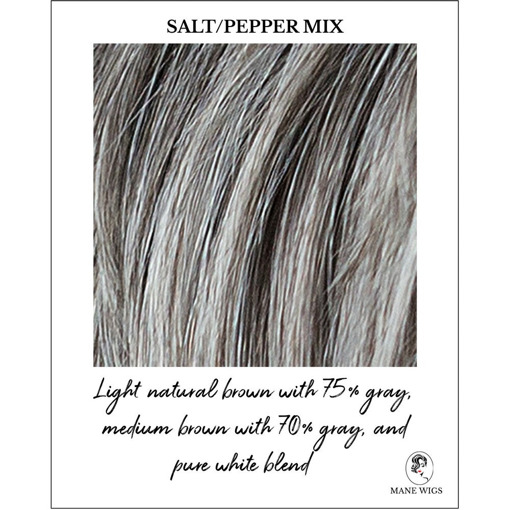Salt/Pepper Mix-Light natural brown with 75% gray, medium brown with 70% gray and pure white blend