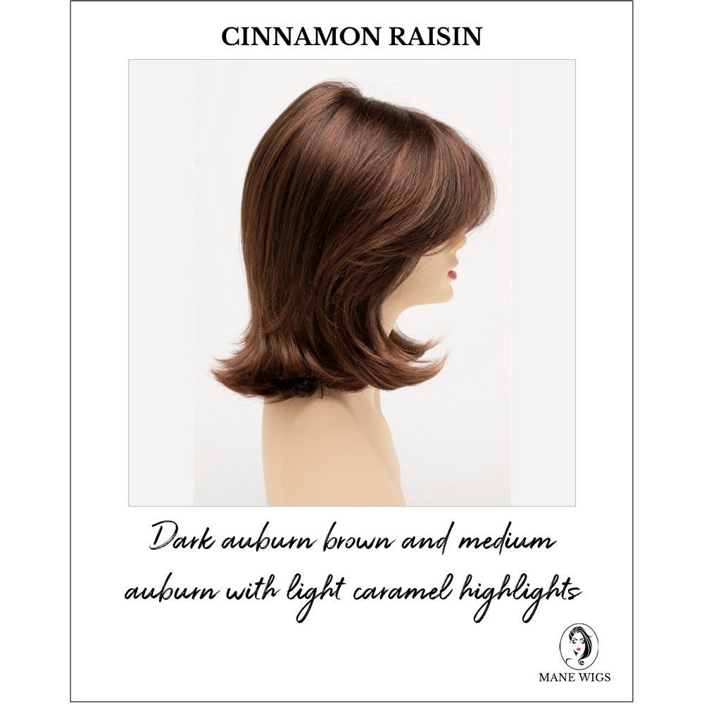 Sam by Envy in Cinnamon Raisin-Dark auburn brown and medium auburn with light caramel highlights