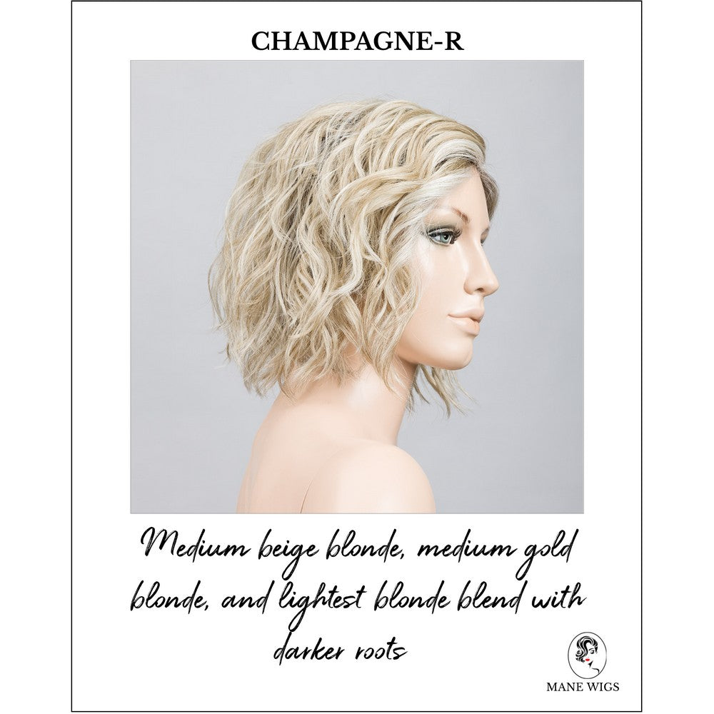 Scala wig by Ellen Wille in Champagne-R-Medium beige blonde, medium gold blonde, and lightest blonde blend with darker roots