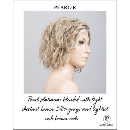 Scala wig by Ellen Wille in Pearl-R-Pearl platinum blended with light chestnut brown, 50% gray, and lightest ash brown roots