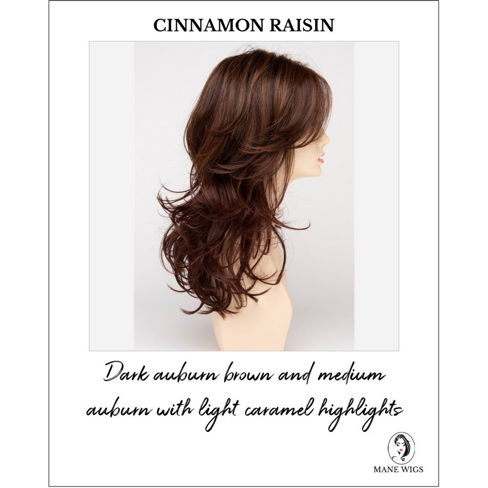 Selena By Envy in Cinnamon Raisin-Dark auburn brown and medium auburn with light caramel highlights