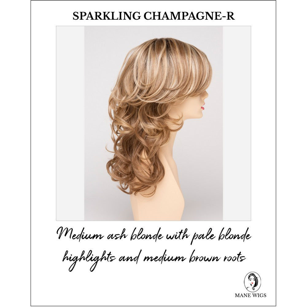 Selena By Envy in Sparkling Champagne-R-Medium ash blonde with pale blonde highlights and medium brown roots