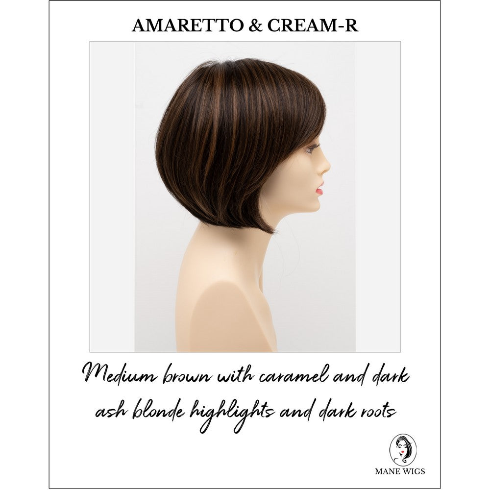 Shyla By Envy in Amaretto & Cream-R-Medium brown with caramel and dark ash blonde highlights and dark roots