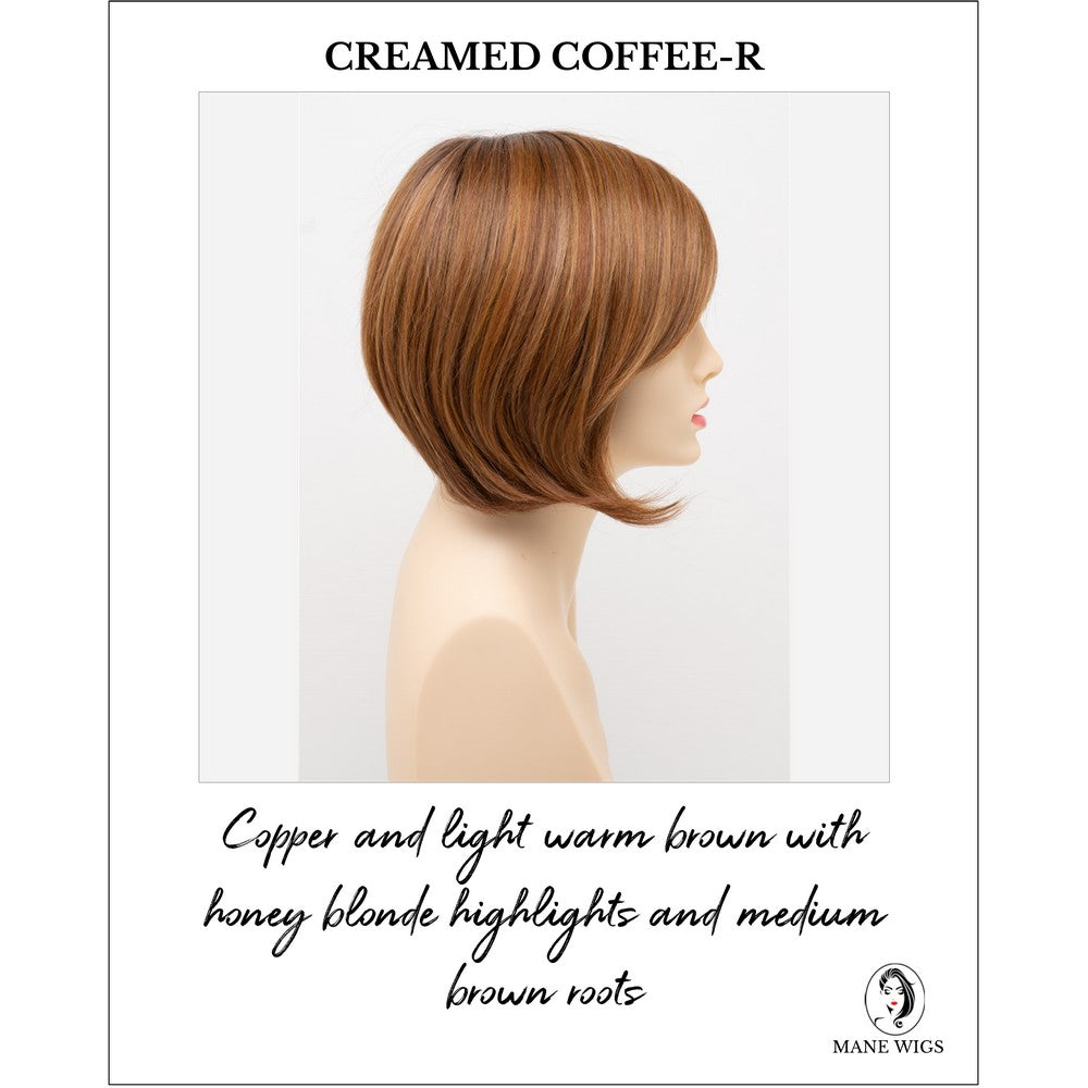 Shyla By Envy in Creamed Coffee-R-Copper and light warm brown with honey blonde highlights and medium brown roots