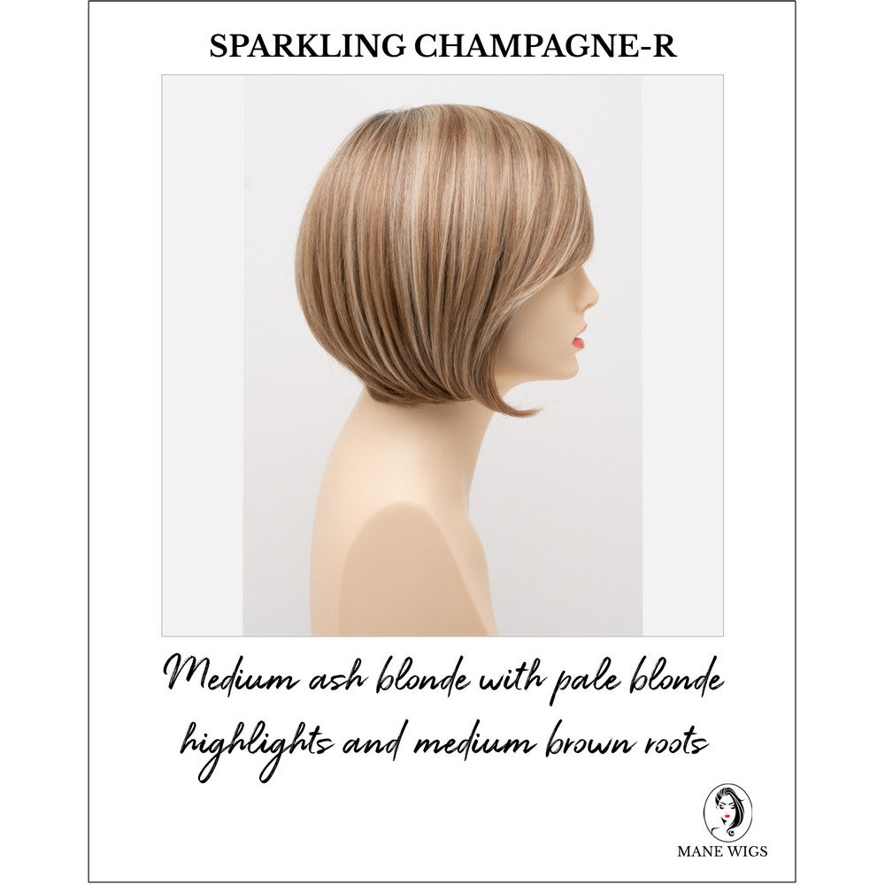 Shyla By Envy in Sparkling Champagne-R-Medium ash blonde with pale blonde highlights and medium brown roots
