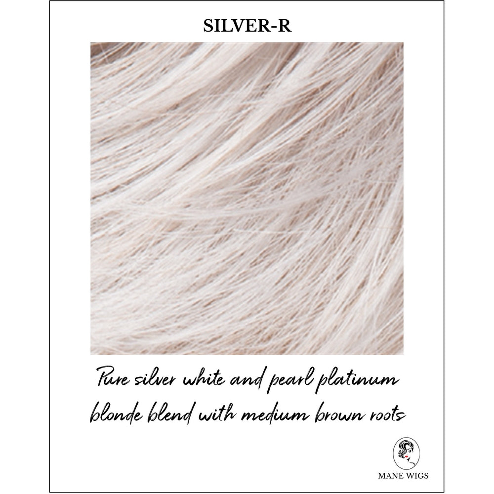Silver-R-Pure silver white and pearl platinum blonde blend with medium brown roots