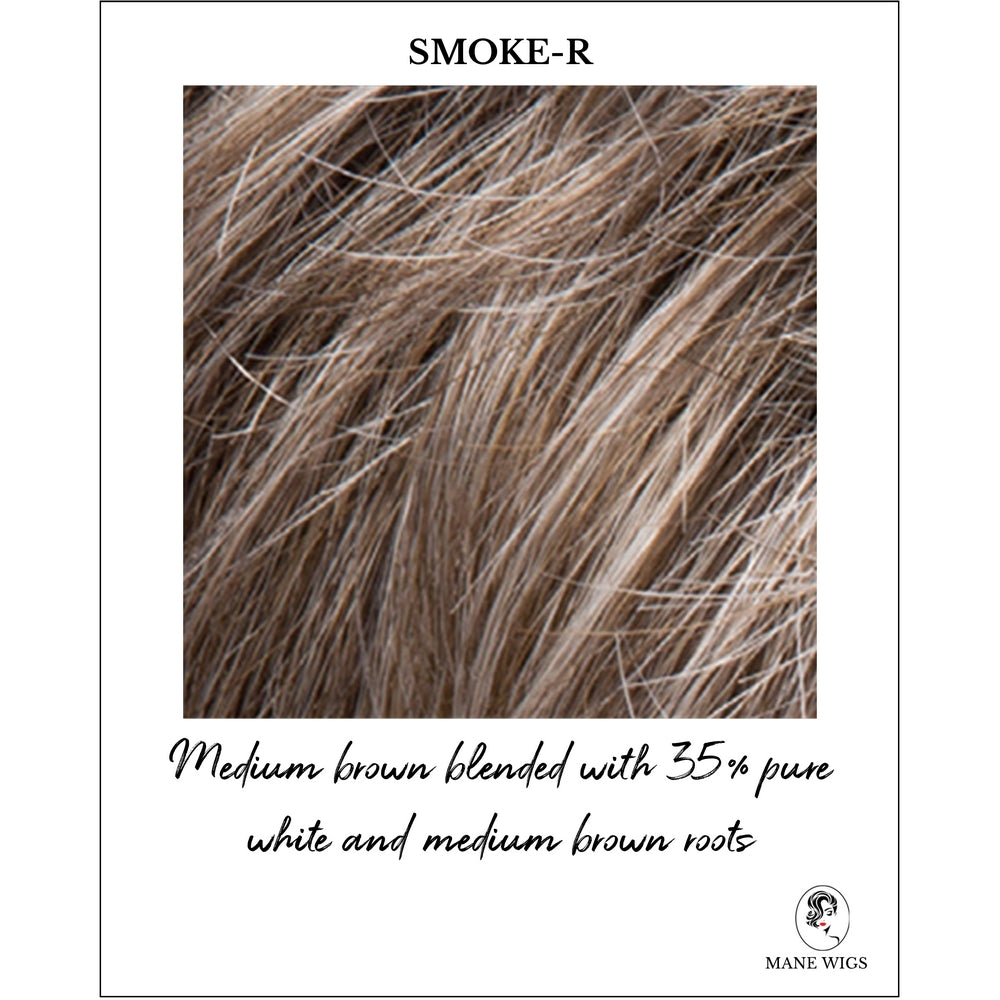 Smoke-R-Medium brown blended with 35% pure white and medium brown roots
