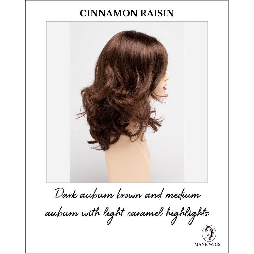 Sonia by Envy in Cinnamon Raisin-Dark auburn brown and medium auburn with light caramel highlights