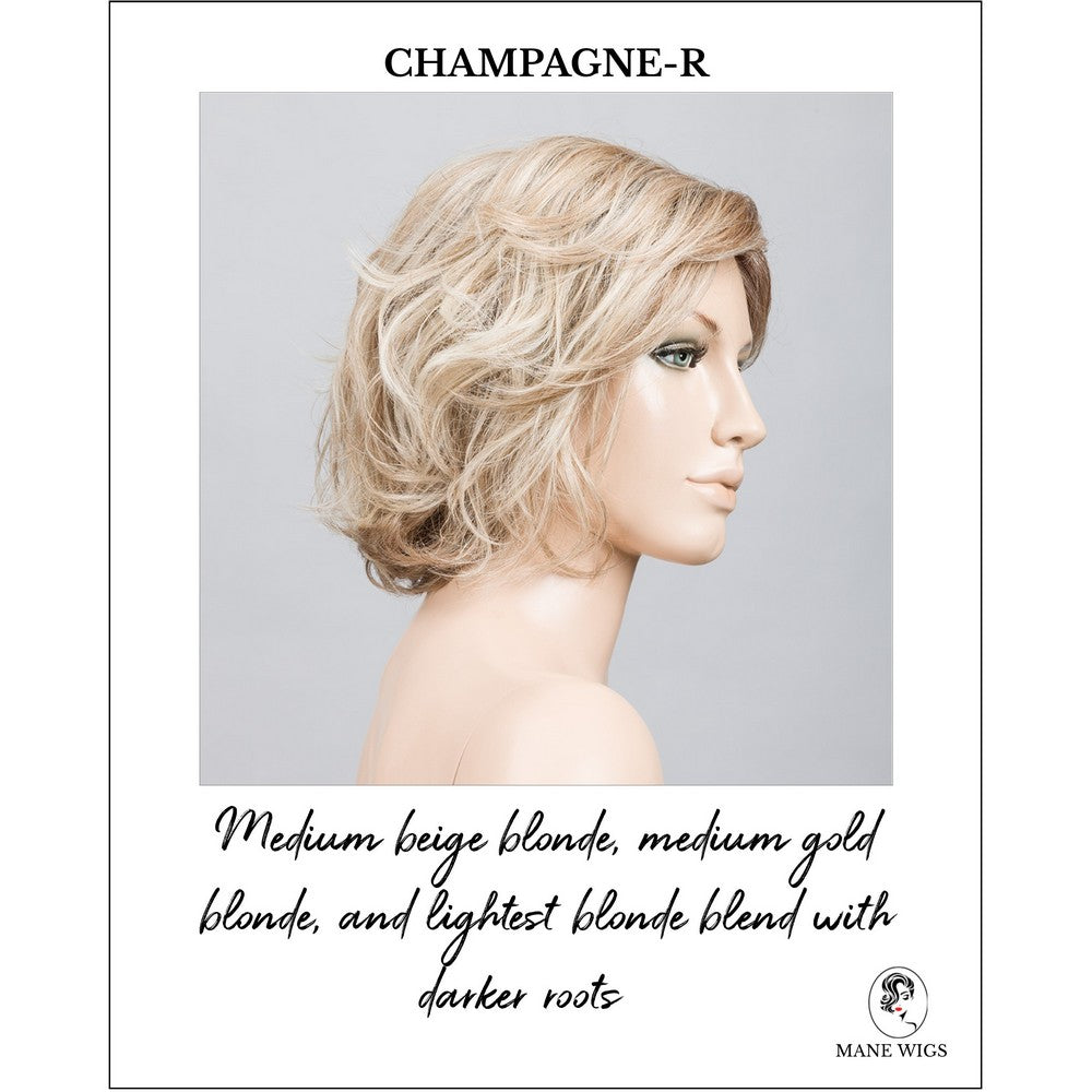 Sound by Ellen Wille in Champagne-R-Medium beige blonde, medium gold blonde, and lightest blonde blend with darker roots