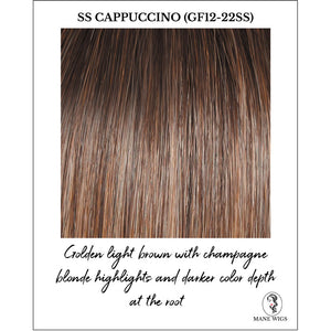 SS Cappuccino (GF12-22SS)-Golden light brown with champagne blonde highlights and darker color depth at the root