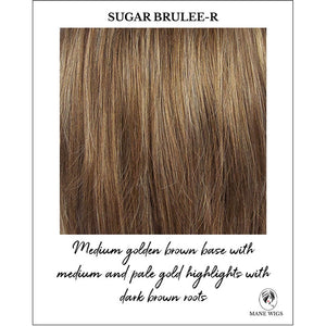 Sugar Brulee-R-Medium golden brown base with medium and pale gold highlights with dark brown roots