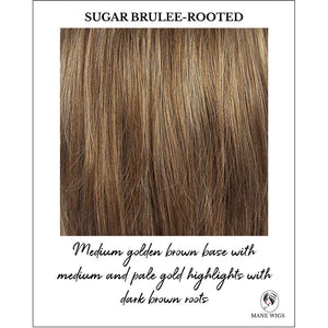 Sugar Brulee-Rooted-Medium golden brown base with medium and pale gold highlights with dark brown roots