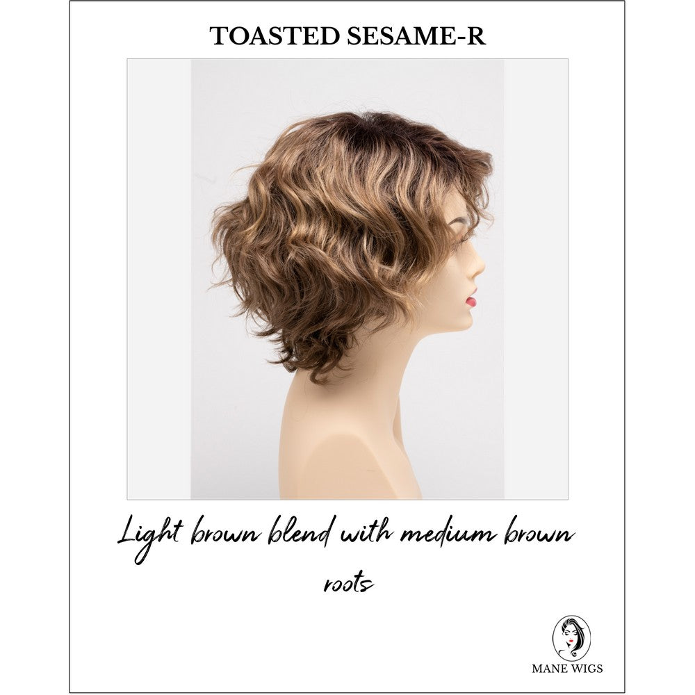 Suzi by Envy in Toasted Sesame-R-Light brown blend with medium brown roots