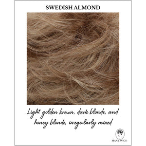 Swedish Almond-Light golden brown, dark blonde, and honey blonde, irregularly mixed
