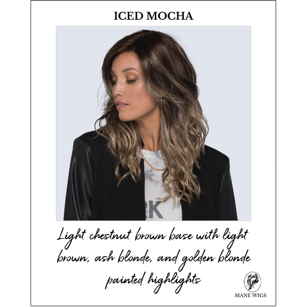 Verona wig by Estetica in ICED MOCHA-Light chestnut brown base with light brown, ash blonde, and golden blonde painted highlights