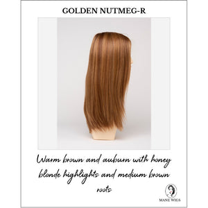 Veronica By Envy in Golden Nutmeg-R-Warm brown and auburn with honey blonde highlights and medium brown roots