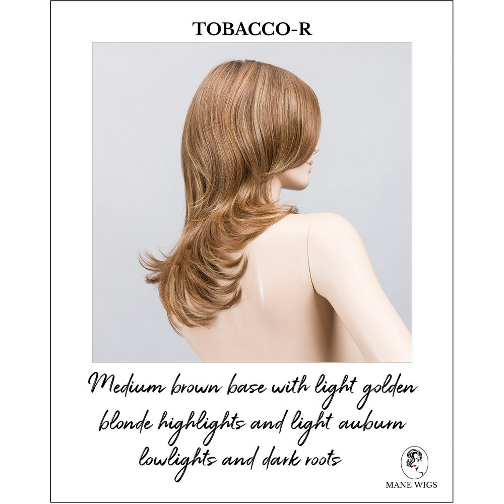 Voice wig by Ellen Wille in Tobacco-R-Medium brown base with light golden blonde highlights and light auburn lowlights and dark roots