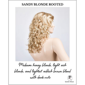 Wanted in Sandy Blonde Rooted-Medium honey blonde, light ash blonde, and lightest reddish brown blend with dark roots
