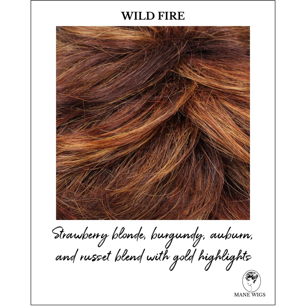 Wild Fire-Strawberry blonde, burgundy, auburn, and russet blend with gold highlights
