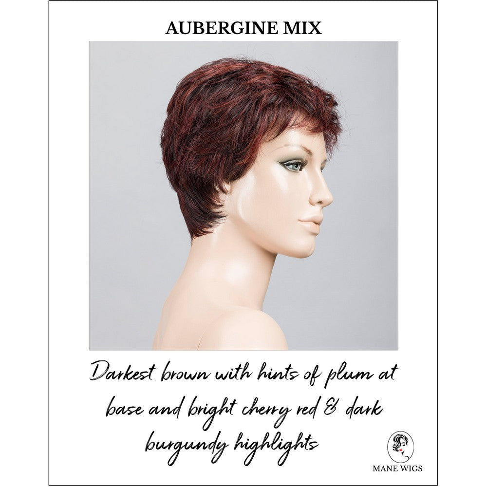 Yoko wig by Ellen Wille in Aubergine Mix-Darkest brown with hints of plum at base and bright cherry red & dark burgundy highlights