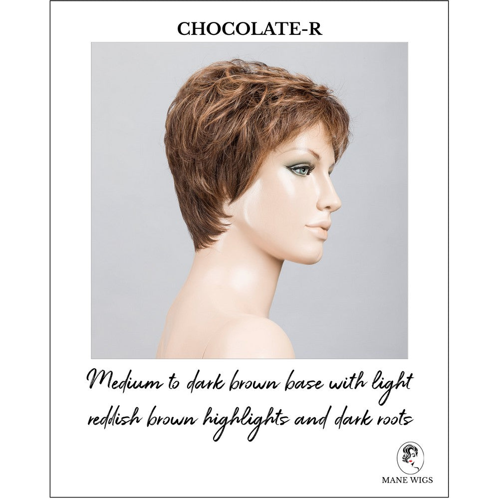 Yoko wig by Ellen Wille in Chocolate-R-Medium to dark brown base with light reddish brown highlights and dark roots