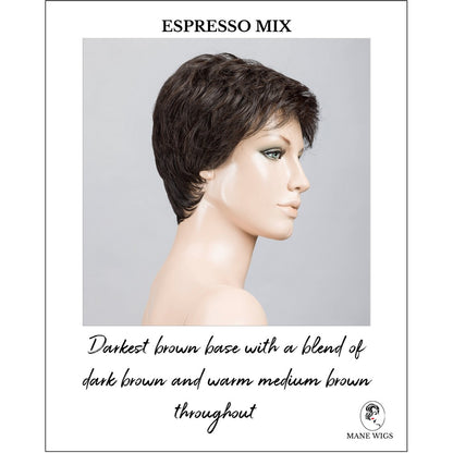 Yoko wig by Ellen Wille in Espresso Mix-Darkest brown base with a blend of dark brown and warm medium brown throughout 