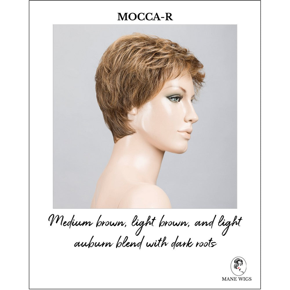 Yoko wig by Ellen Wille in Mocca-R-Medium brown, light brown, and light auburn blend with dark roots