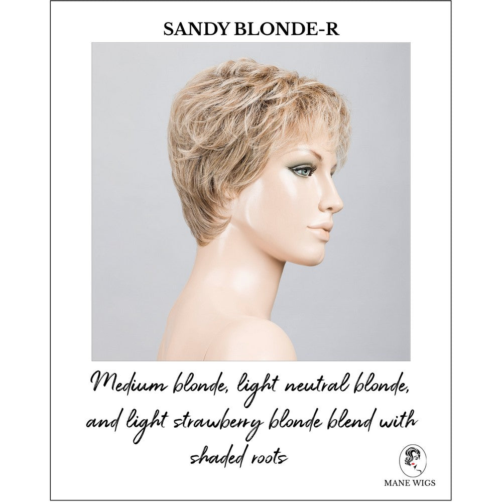Yoko wig by Ellen Wille in Sandy Blonde-R-Medium blonde, light neutral blonde, and light strawberry blonde blend with shaded roots