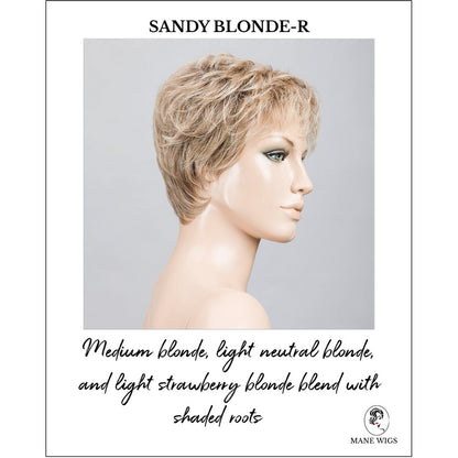 Yoko wig by Ellen Wille in Sandy Blonde-R-Medium blonde, light neutral blonde, and light strawberry blonde blend with shaded roots